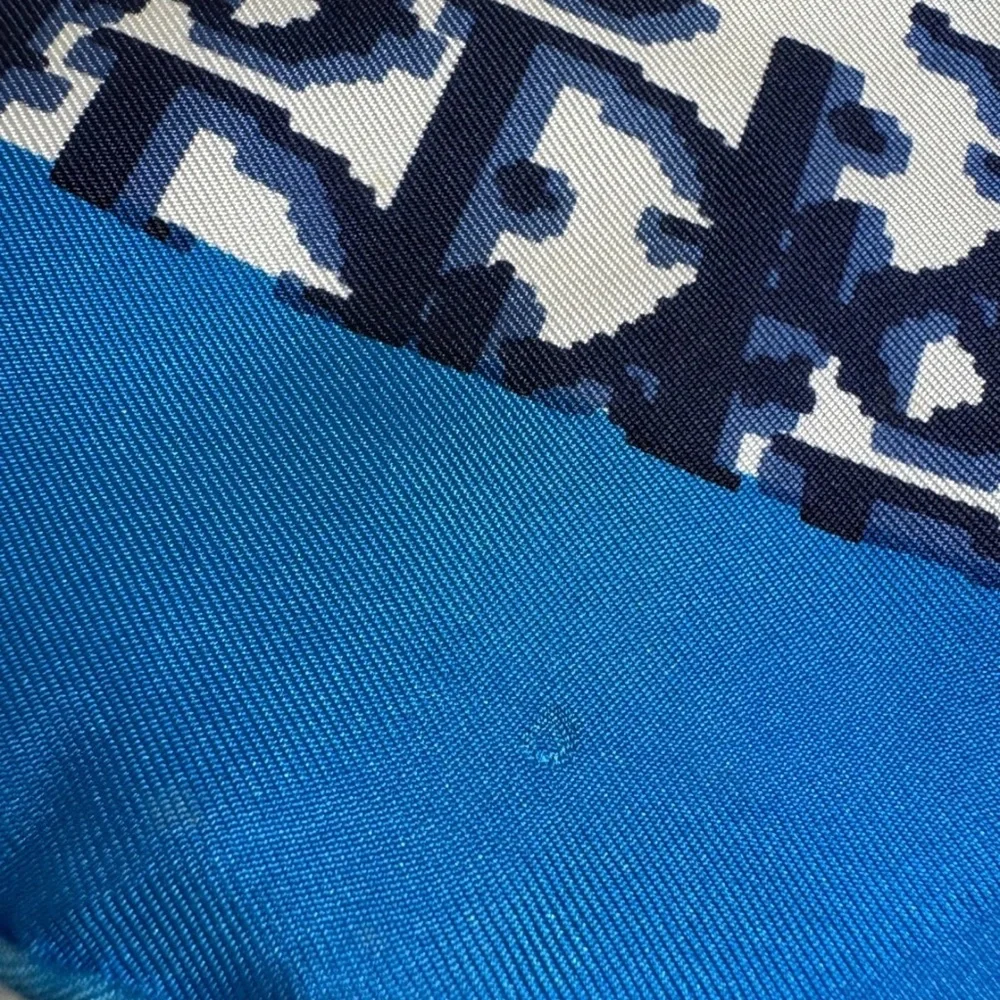 Christian Dior Silk Scarf Trotter Monogram Logo Pattern Blue White Size 29.5 in